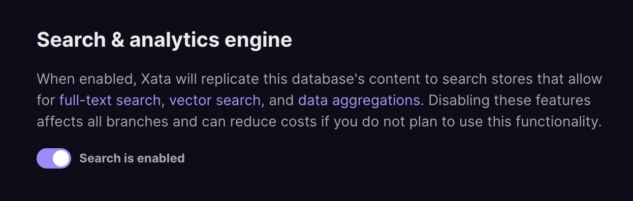 Search toggle in database settings